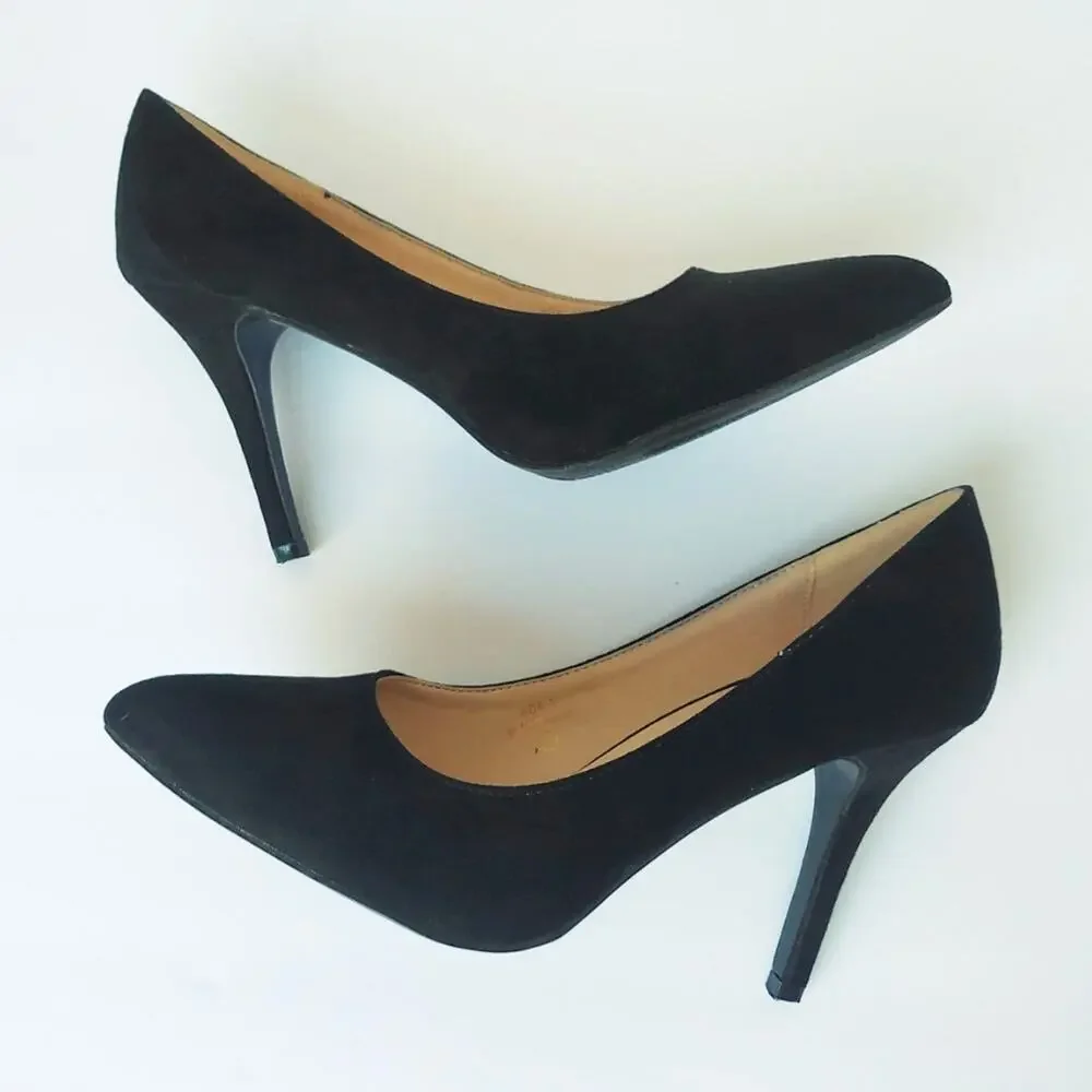 Bella Marie Black Suede Pointed Toe Heels